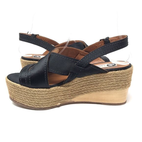 Lanvin Black Satin Wedge Platform Sandal Espadrille Heel Women’s Size 37.5 6 - Picture 7 of 13